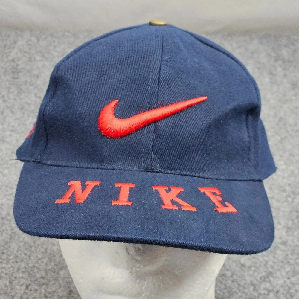 Vintage Nike Swoosh Hat Blue Red Snapback Unique Snap Vintage 90s Streetwear Y2k